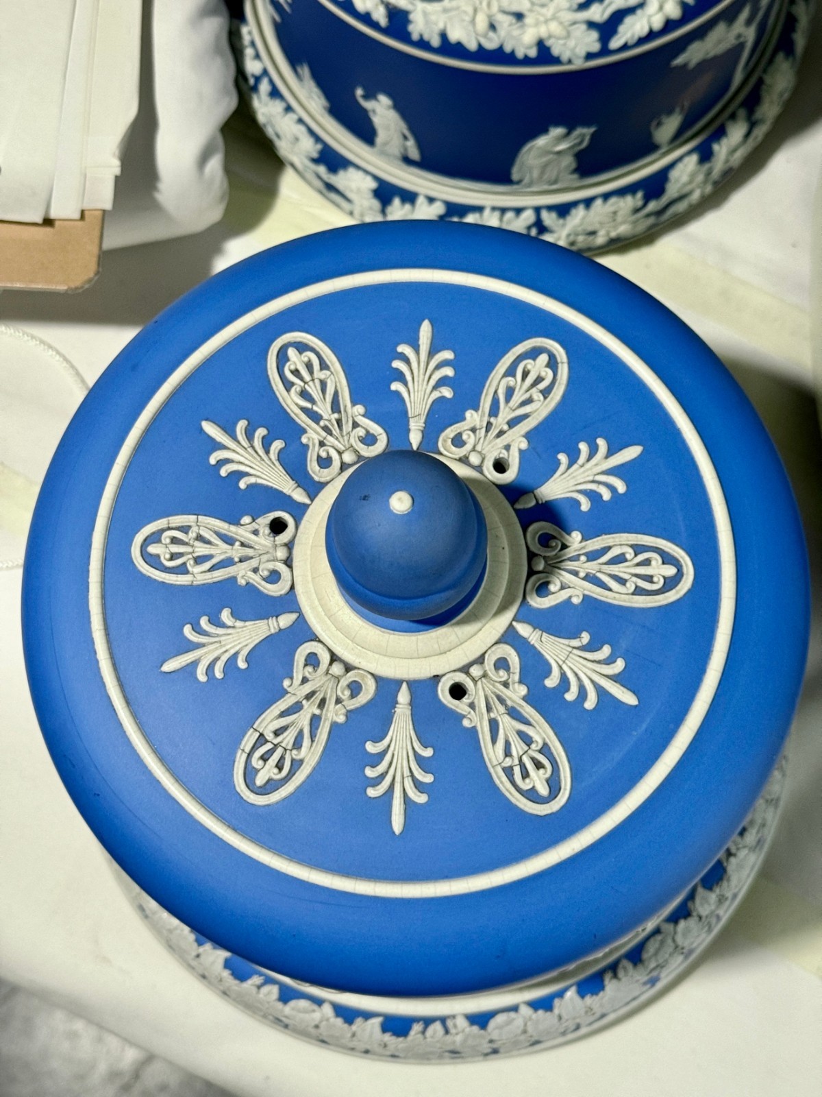Antique English Wedgwood Glazed Blue Cheese Dome & Underplate Circa 1900