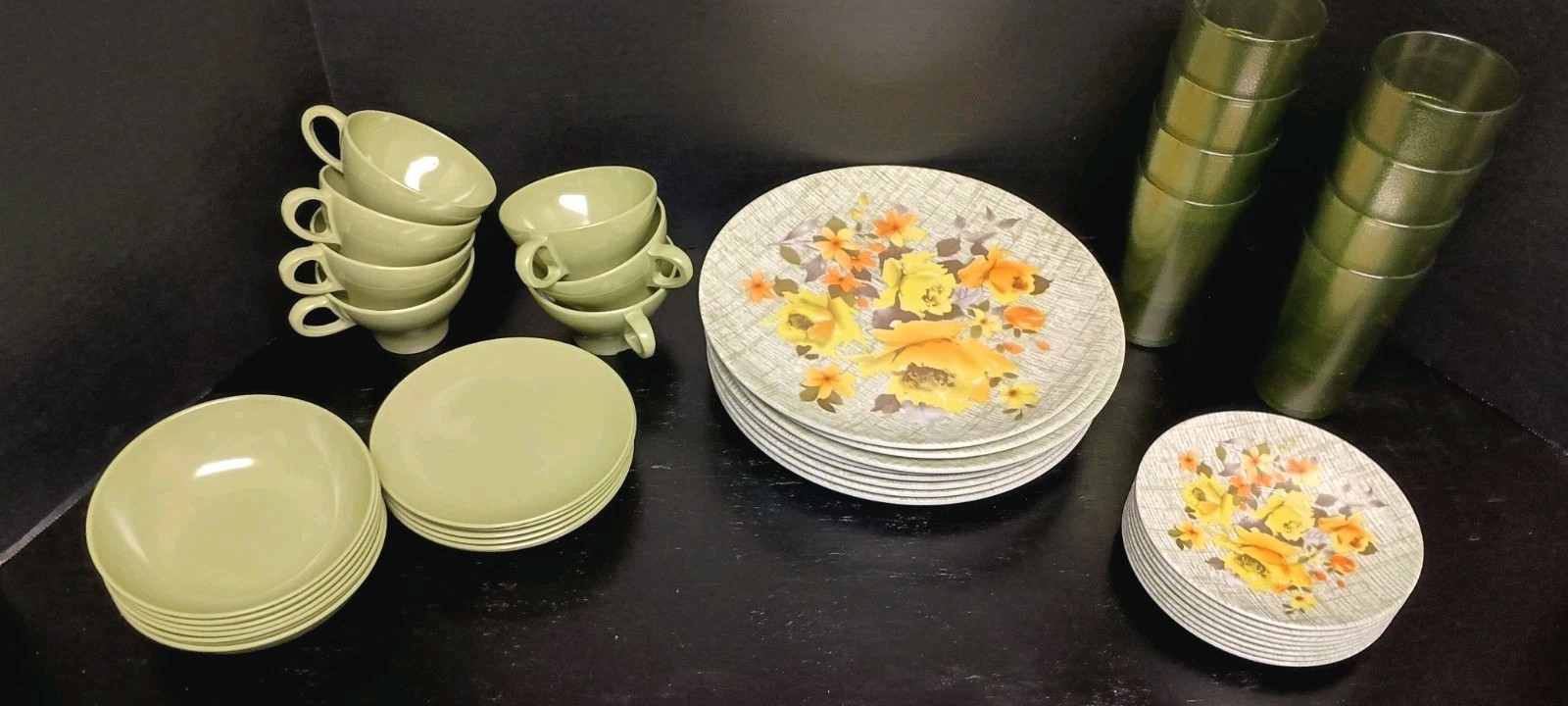 Vtv Texas Ware Melmac Plates Bowls Cups Tumblers Green Yellow 37 Pc Lot UNUSED 