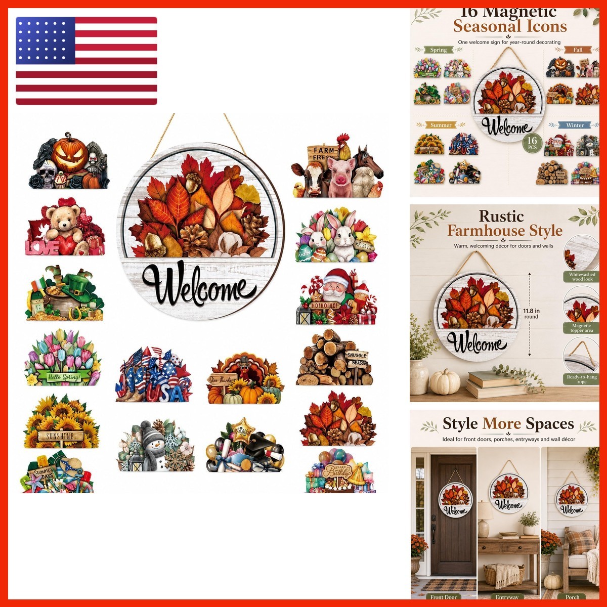 16 Pcs Interchangeable Welcome Sign For Front Door1 SET