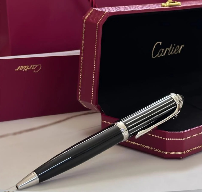 Cartier Black Metal Ballpoint Pen Luxury Writing Instrument Full Box Gift Set