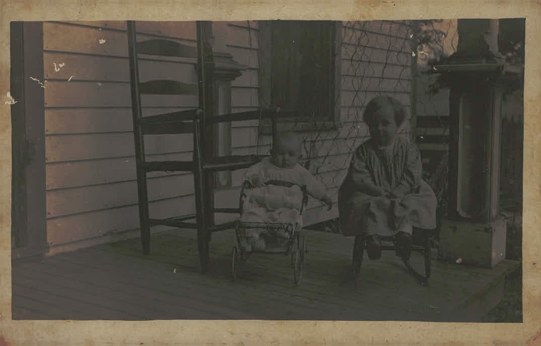 Antique Real Photo Postcard Children on Porch Nelson Ind