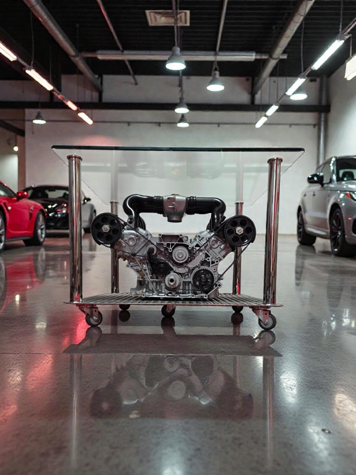 Handcrafted Automotive M28 Engine  Table | Glass Top | Industrial...