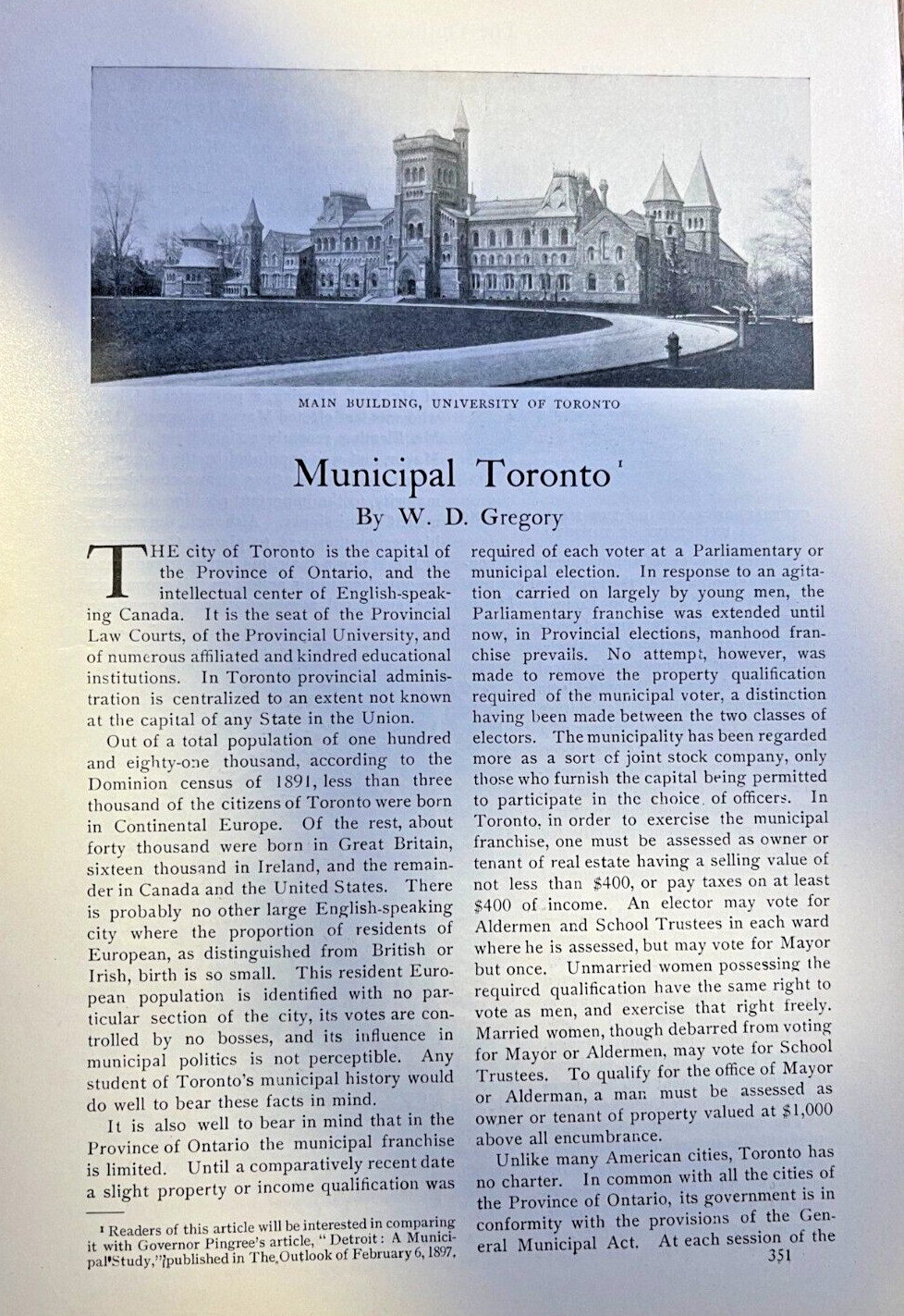 1898 Canada Toronto Ontario University of Toronto Parliament City Hall 1898 Canada Toronto Ontario University of Toronto Parliament City Hall