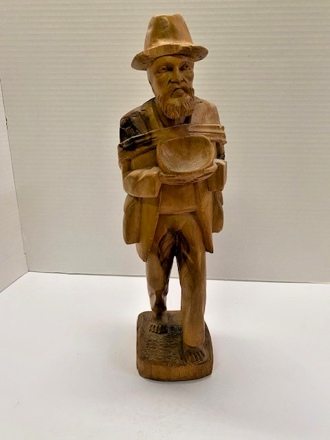 Vintage 16” Hand‑Carved Wooden Folk Art Old Man Figurine – Rustic Statue