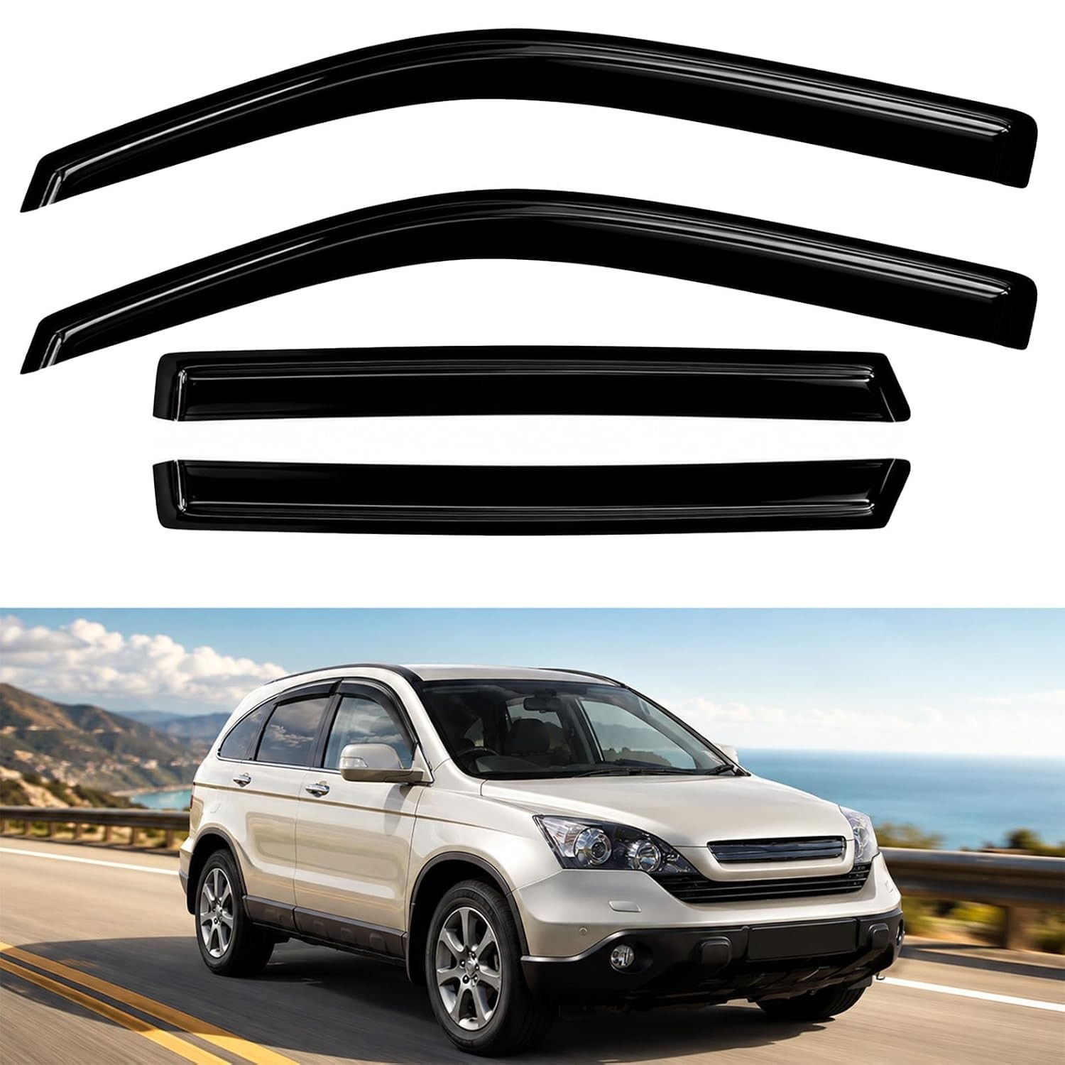 4PC Rain Guards for 2007-2011 Honda CR-V EX LX EX-L SE Window Visors for 2007-20