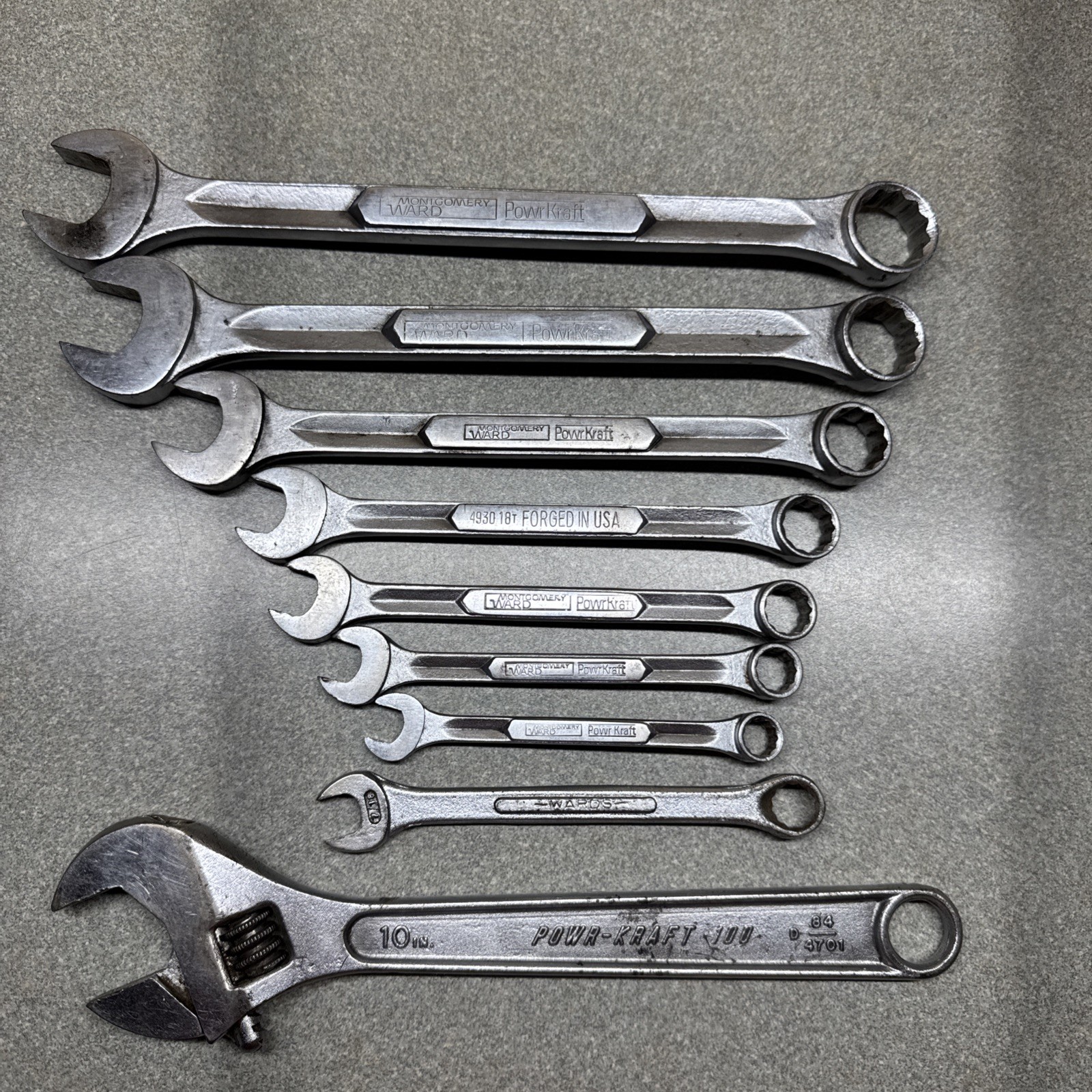 HUGE Powr Kraft (9)LOT 4930 7/8 13/16 11/16 9/16 1/2 7/16 3/8 Combo Wrench Set+ HUGE Powr Kraft (9)LOT 4930 7/8 13/16 11/16 9/16 1/2 7/16 3/8 Combo Wrench Set+