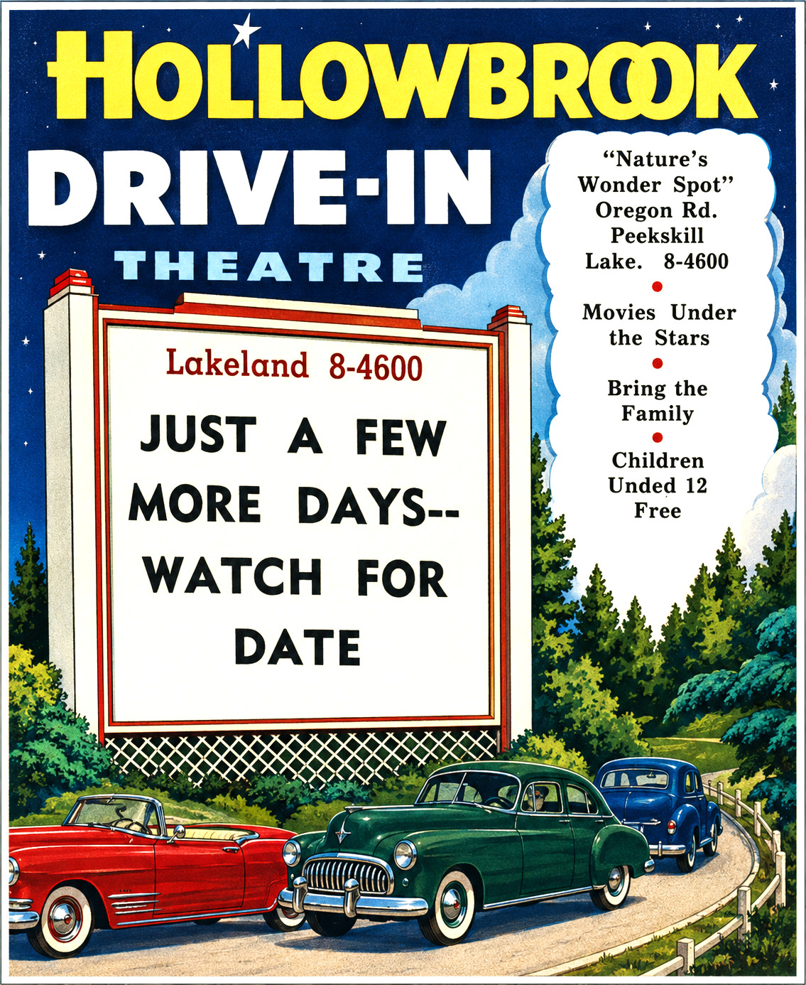 Vintage drive-in movie theater ad fridge magnet 2.5 x 3.5 Peeksville New York