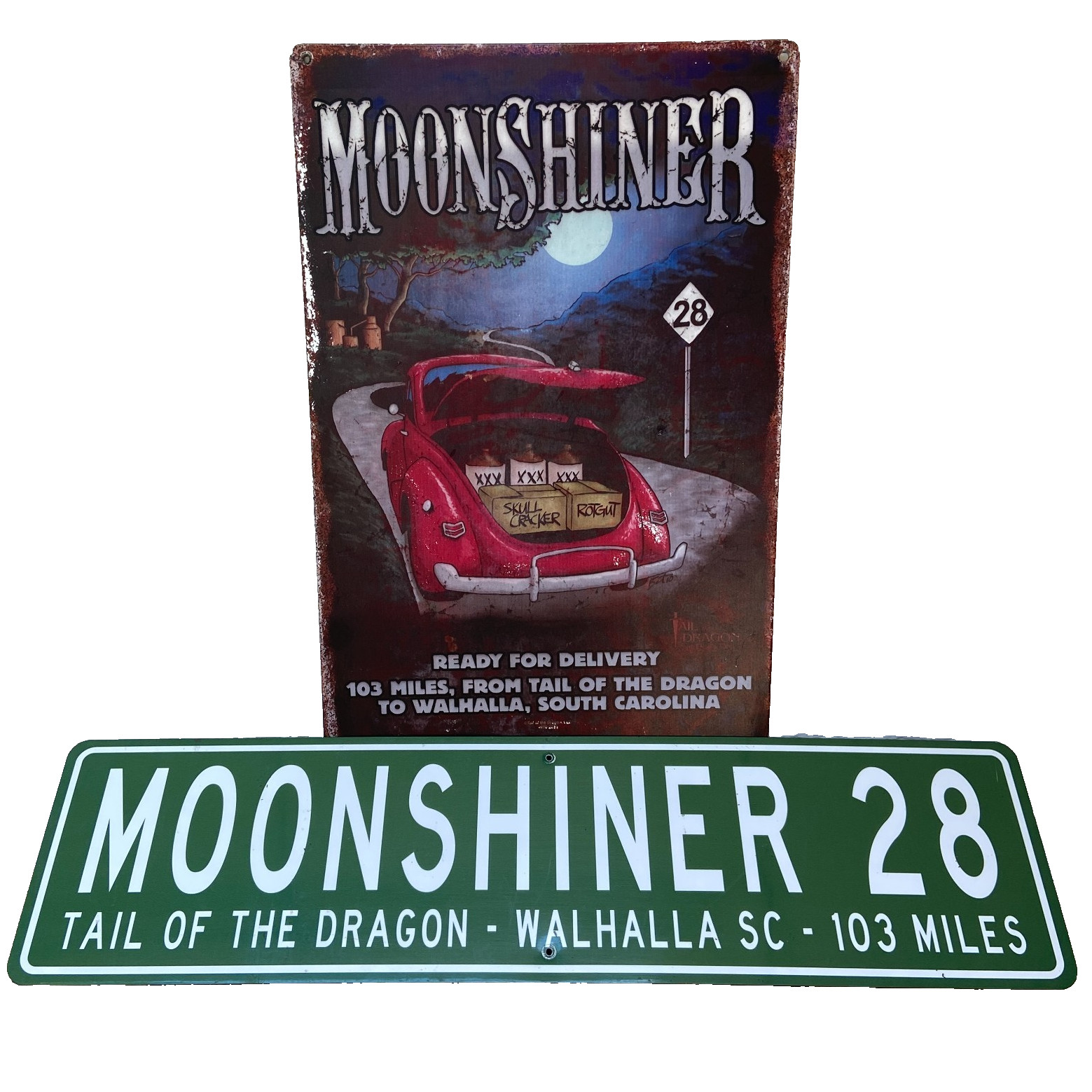 Tail of the Dragon Metal Sign Lot Moonshiner 28 Walhalla SC US129 318 Curves Har