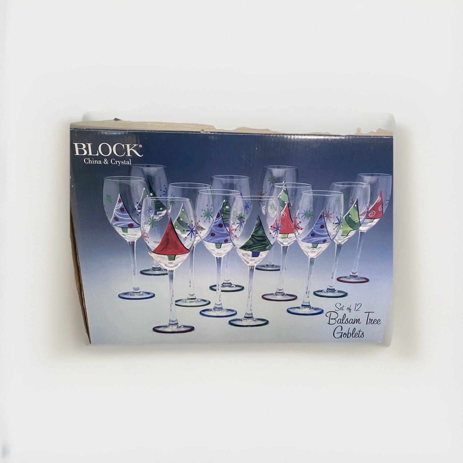 Holiday Painted Goblets from Block China And Crystal-12 Goblets Tree Painted Holiday Painted Goblets from Block China And Crystal-12 Goblets Tree Painted