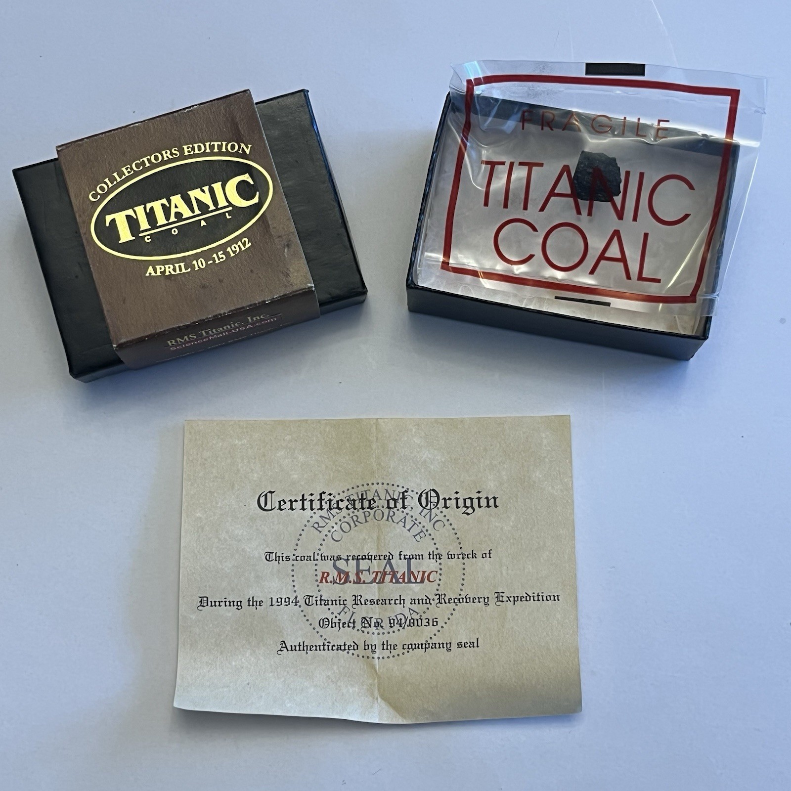 Authentic Recovered Coal from R.M.S. TITANIC Wreckage COA Box Genuine RMS 1912