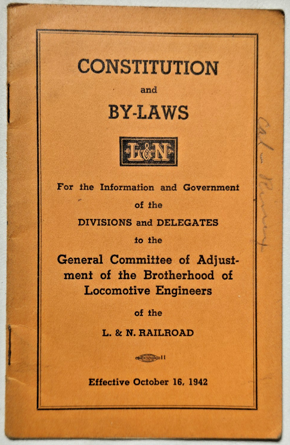 1942 Constitution & By-Laws General Committee Brotherhood Locomotive Engineers
