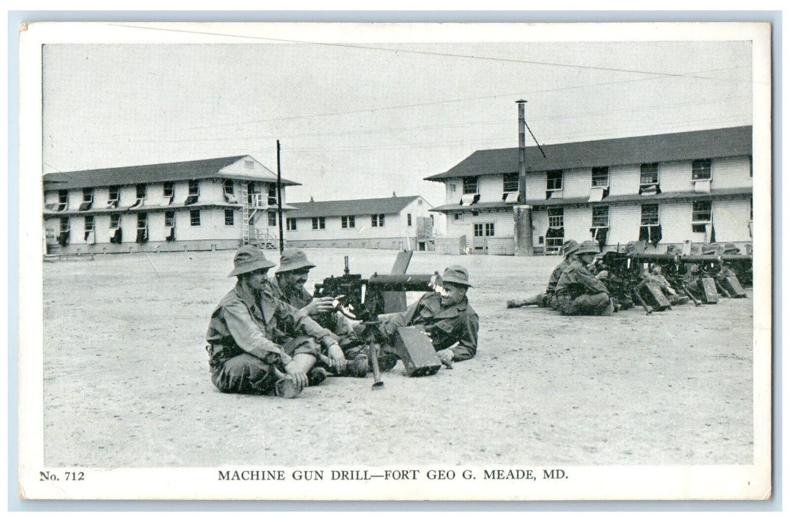 1943 Machine Gun Drill Soldier Fort Geo Meade Maryland Vintage Antique Postcard