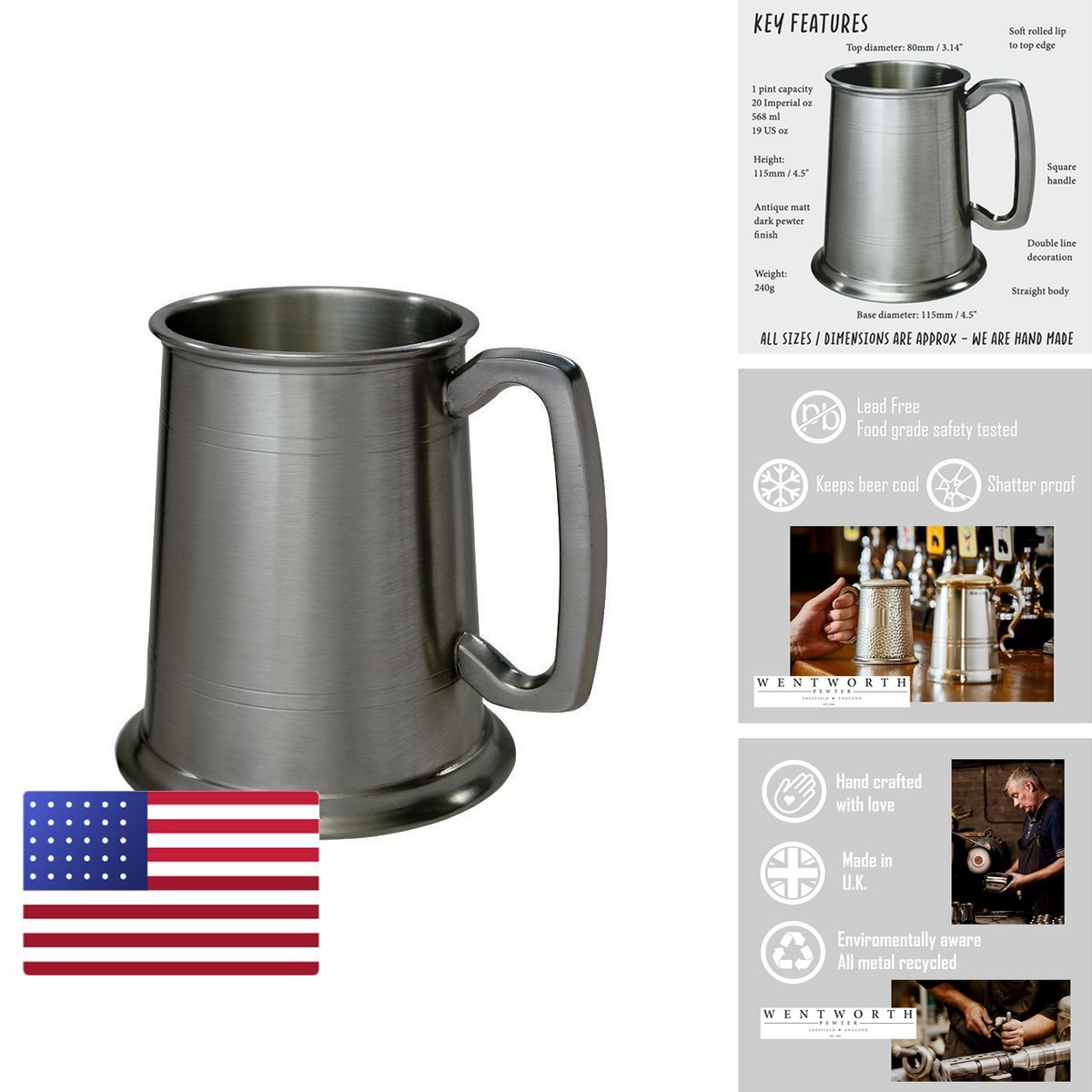 Wentworth Pewter 1 Pint Antique Finish Tankard Wentworth Pewter 1 Pint Antique Finish Tankard