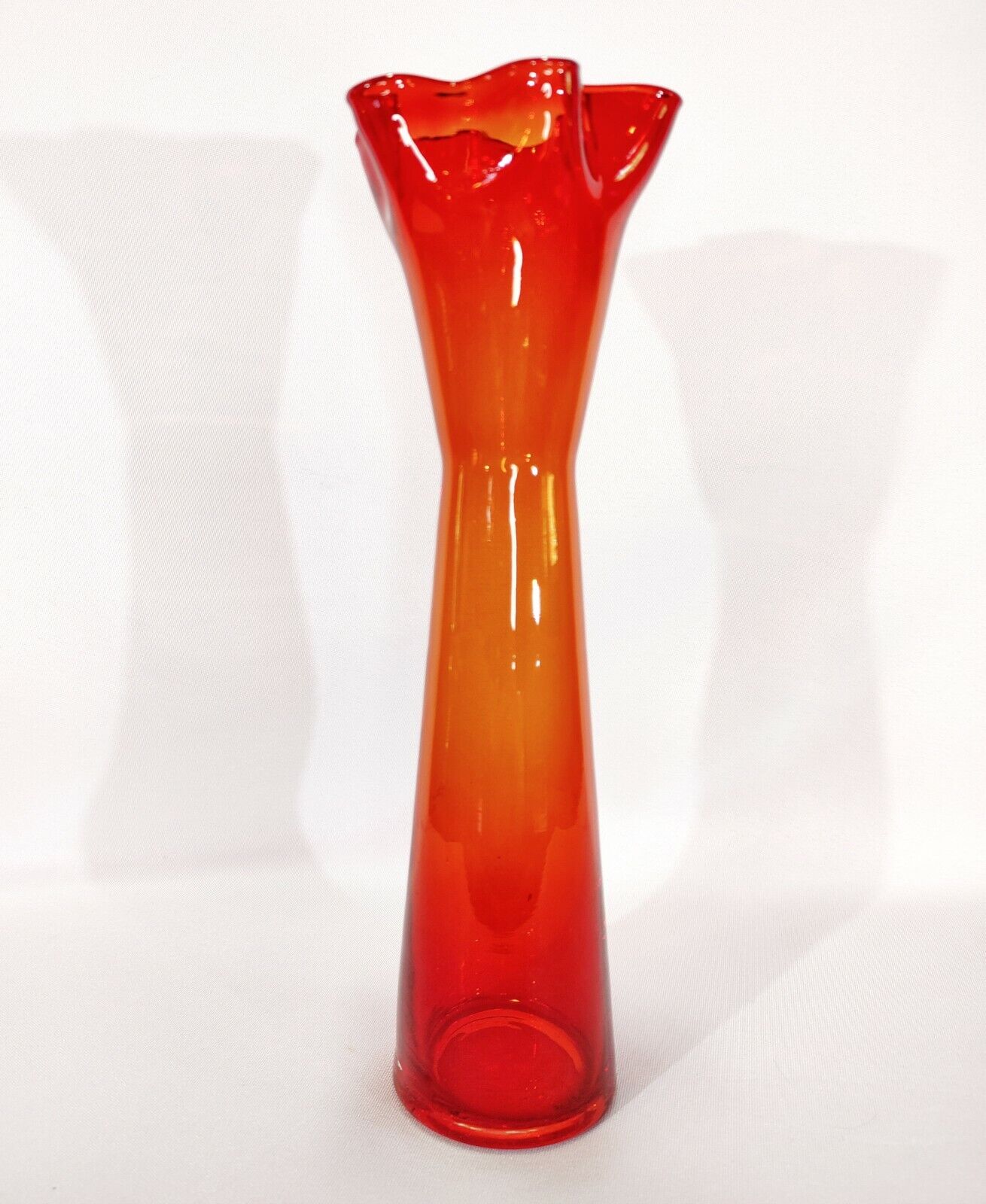 Hand Blown Amberina Handkerchief Flared Glass Vase 10” EUC