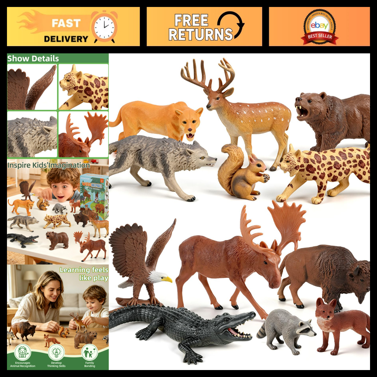 12PCS Realistic North American Forest Animal Figurines - STEM Educational Toy fo