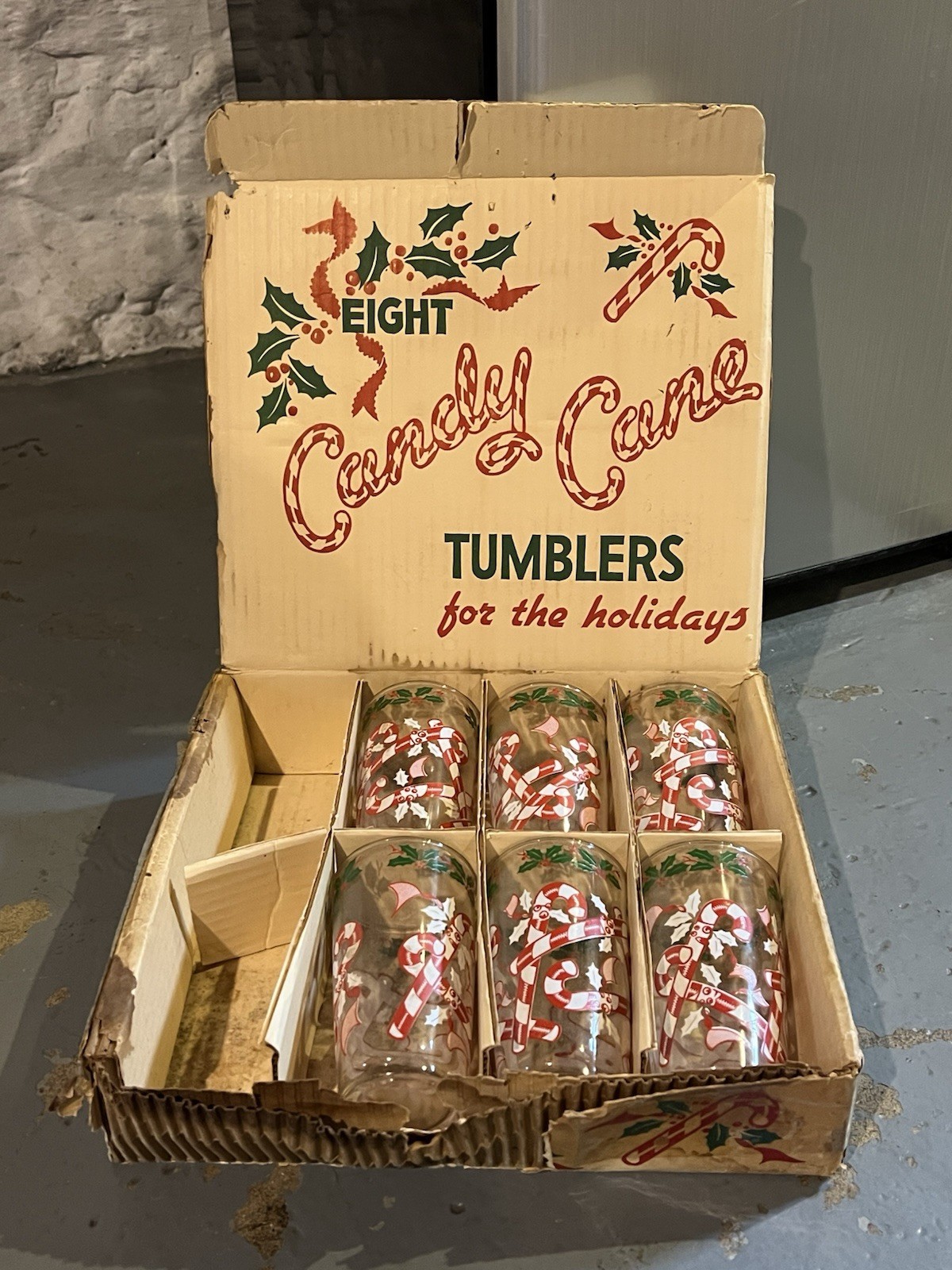 Set 6 Vintage Hazel Atlas Christmas Candy Cane Holly Glasses Tumbler Mid Century Set 6 Vintage Hazel Atlas Christmas Candy Cane Holly Glasses Tumbler Mid Century