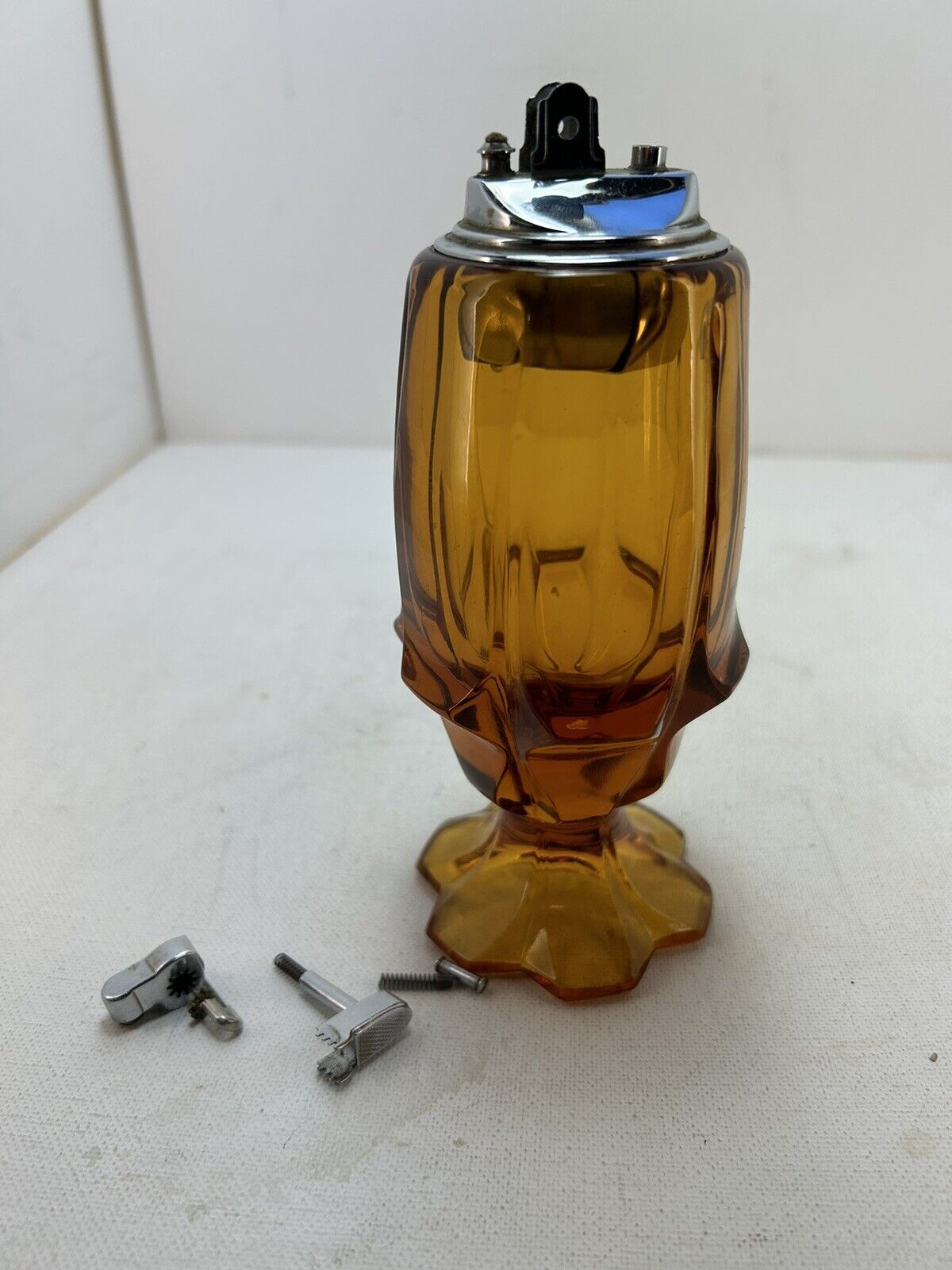 Vintage 1960's Fenton Valencia Amber Glass Table Lighter Base  6” T Parts Incl.