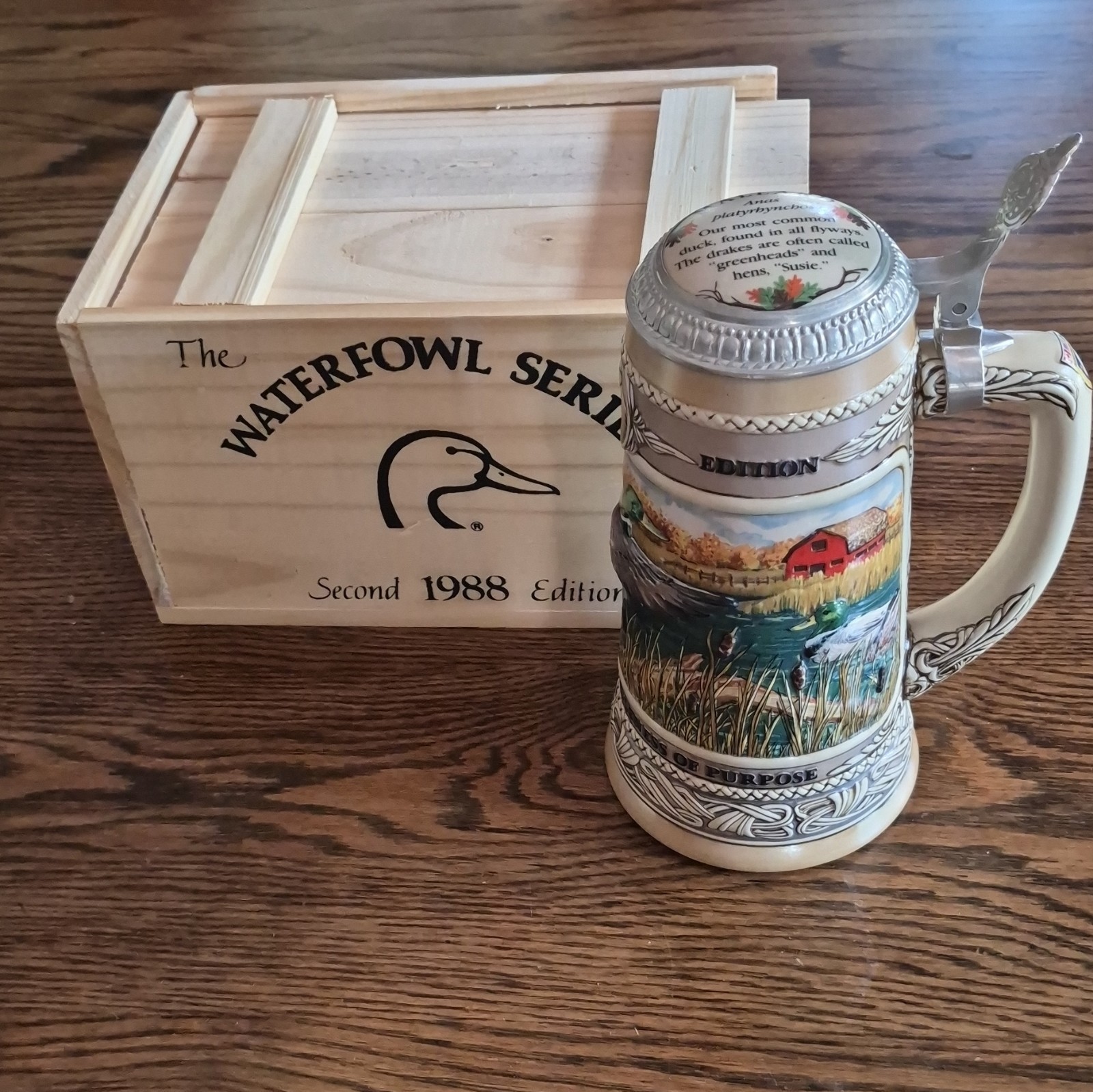 Ducks Unlimited 1988 Lidded Stein Box With Original Wooden Box