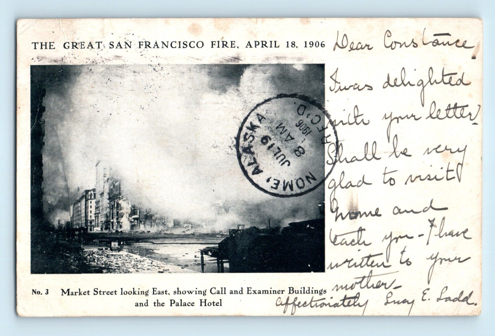1906 Great San Francisco Fire Market Street East Palace Hotel Call E Postcard C3