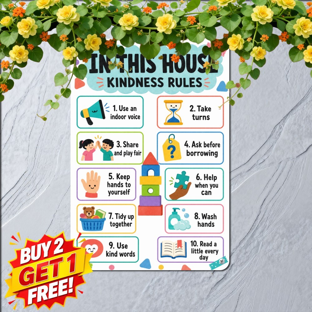 Family Rules Playroom House Guidelines Metal Tin Sign Kids Bedroom Decor