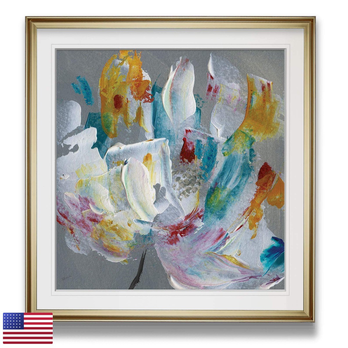 Tye Dye Flower Framed Wall Art Gold Frame Floral Oil Painting Giclee Prints
