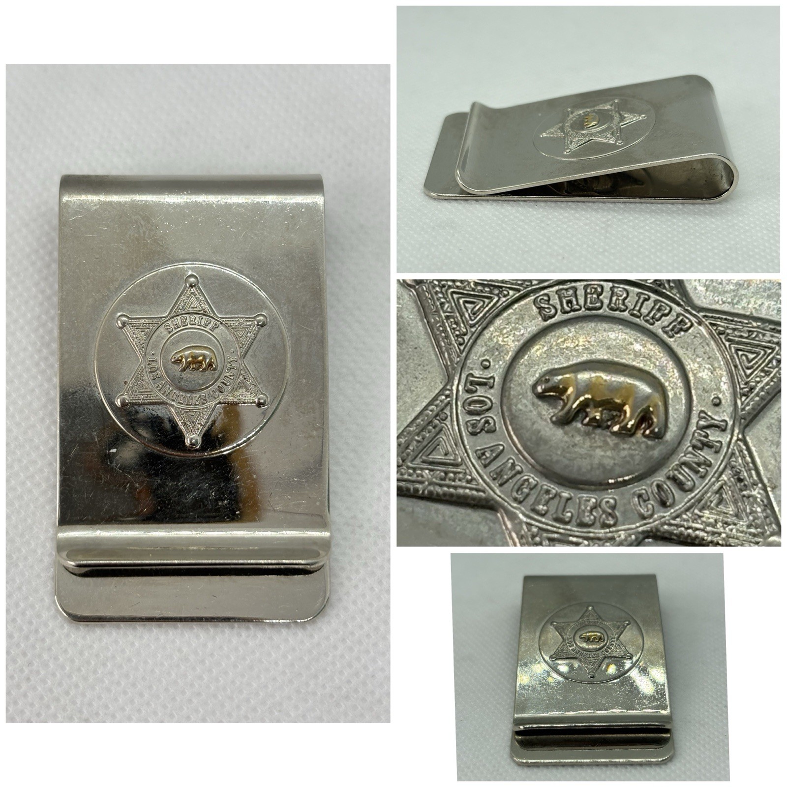 Vintage Los Angeles County Sheriff Money Clip LASD Police Badge Bear Silver Tone
