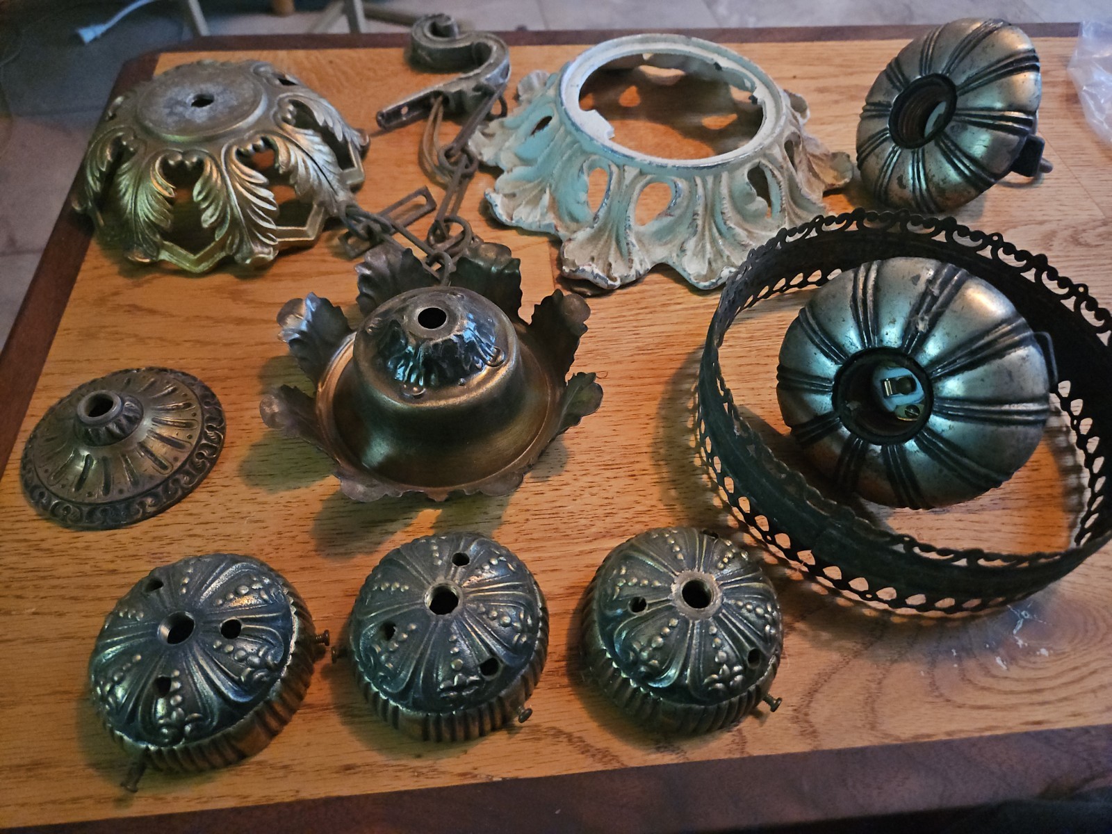 11 Pc Lot Ornate Brass Lamp Chandelier Parts Repair Replacements Spanish Ant Arm