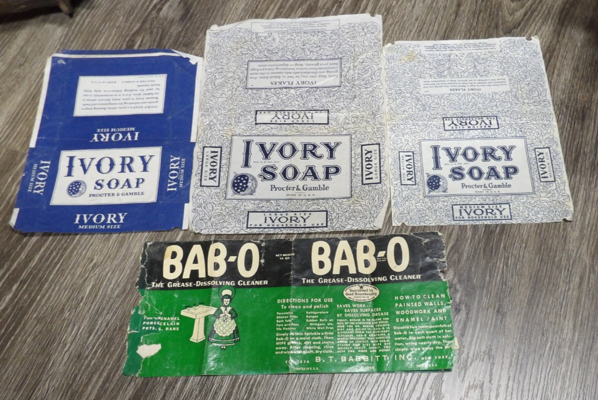 Lot of 3 Antique IVORY SOAP Labels & 1 BAB-O Label Vintage Advertising Household