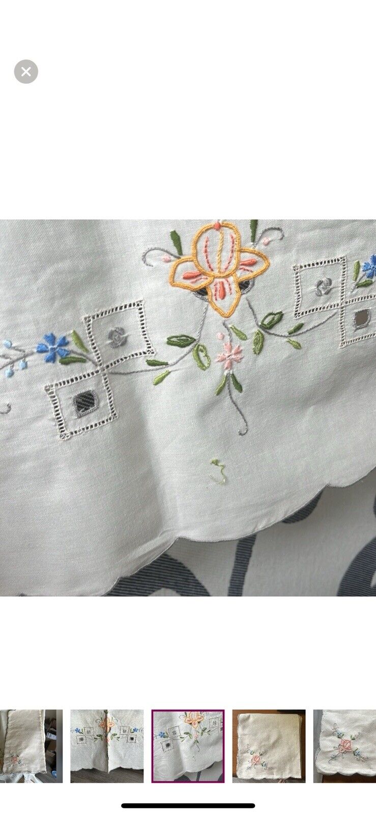 Vintage Handmade Embroidered Large Rectangle Table Linen Tablecloth & 8 Napkins