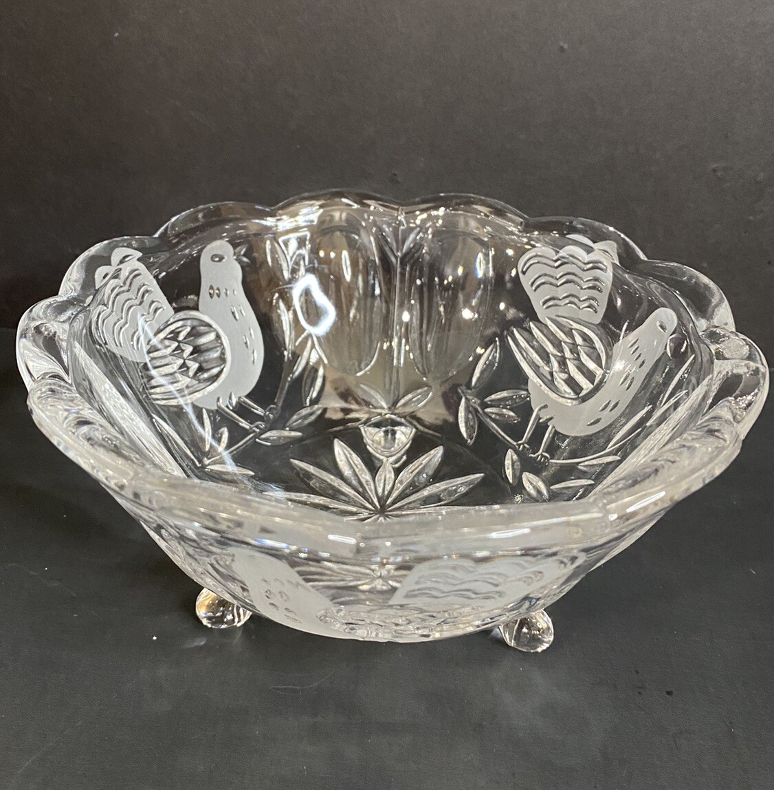 Crystal 3Toes Etched Round Candy Dish Bird Collection Action Industries Germany