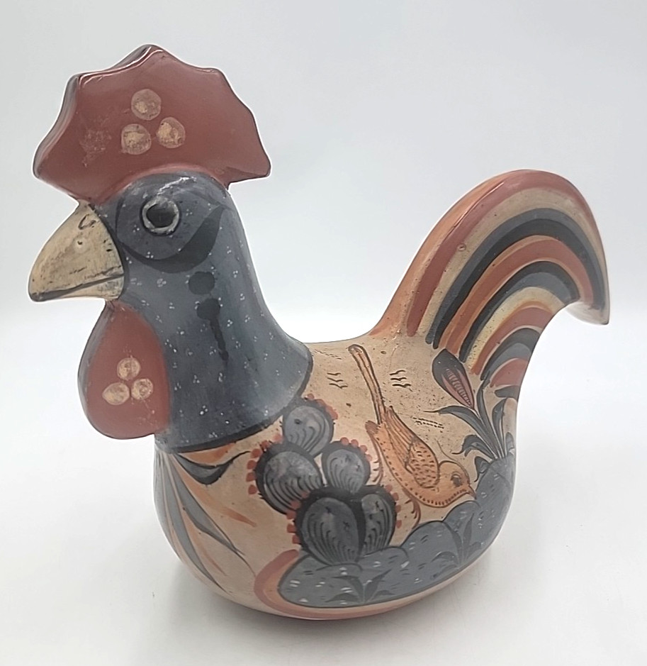 Vintage Mexico Tonala Rooster Chicken Figurine Pottery Folk Art