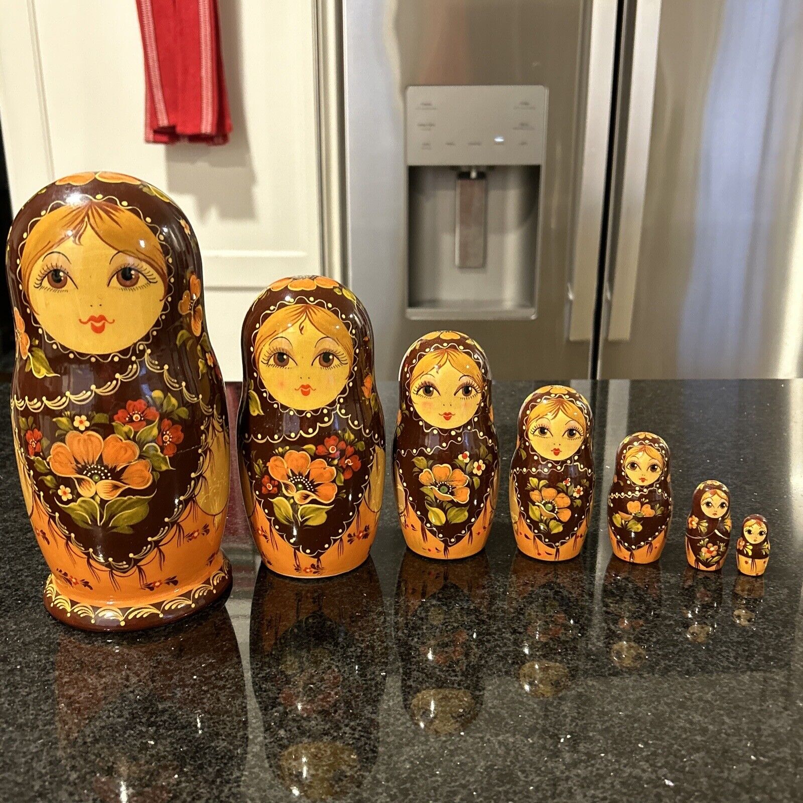 Traditional Poppy Red / Orange Flower Matryoshka Russian Nesting Doll - 7 Pce