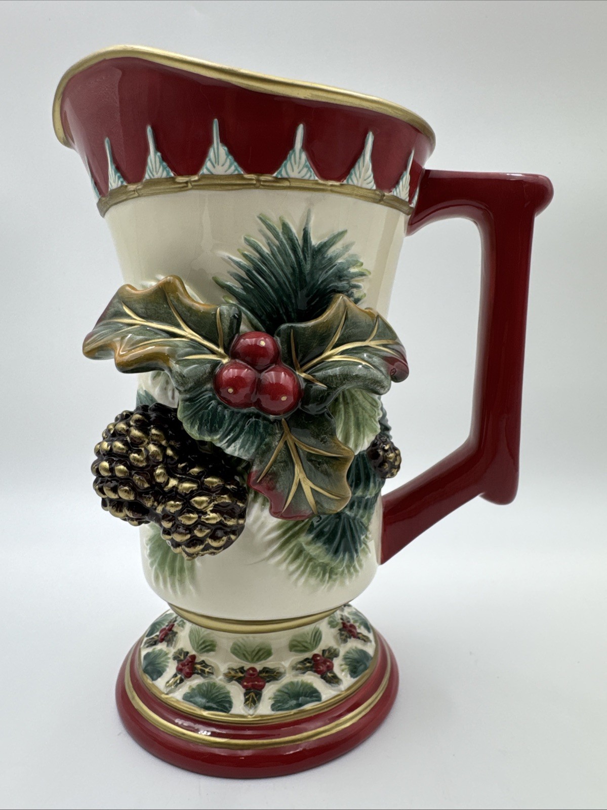 Dillard’s Signature Home Collection Christmas Pitcher Pinecone Holly w/ Box
