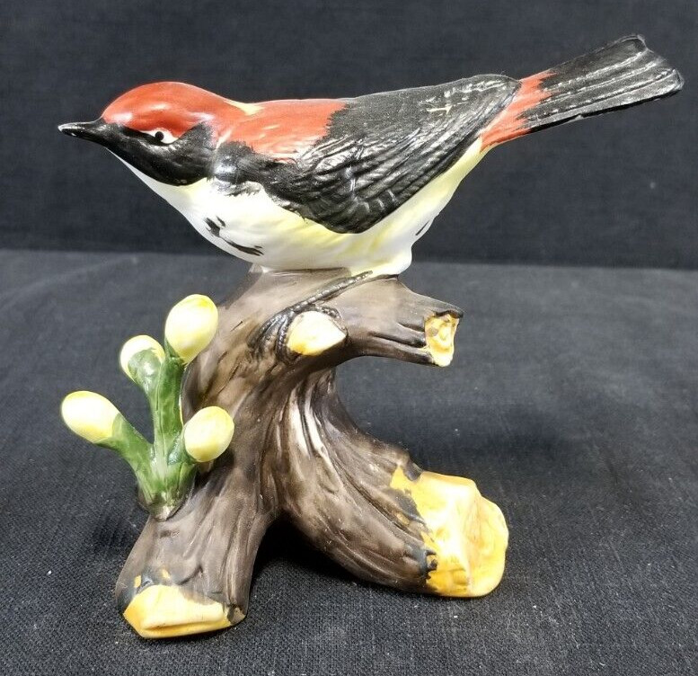 Vintage Ceramic/Porcelain Bird On Log With Flower Buds Figurine