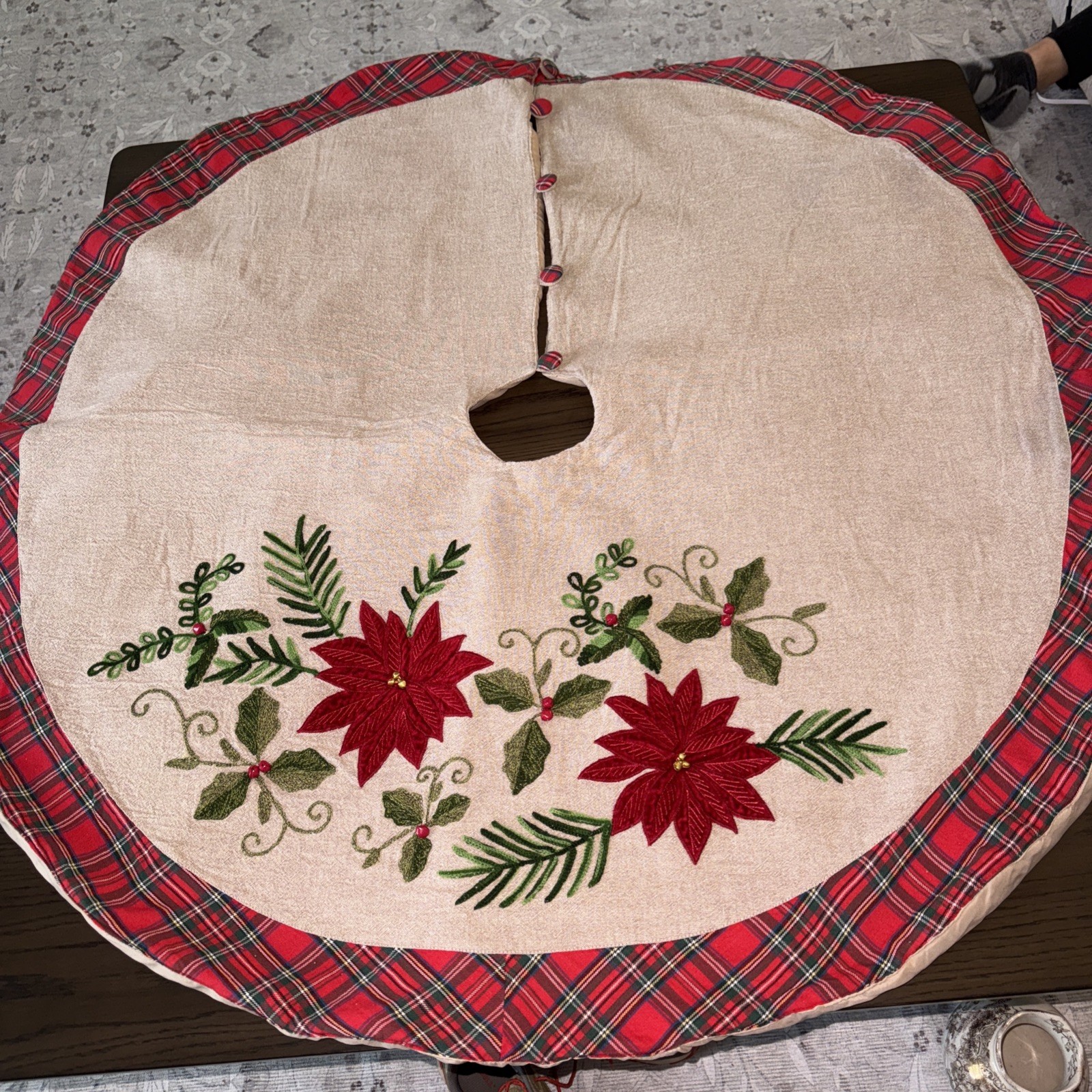 Pier One Imports Christmas Tree Poinsettia &  Bells Padded Embroidered *RARE HTF