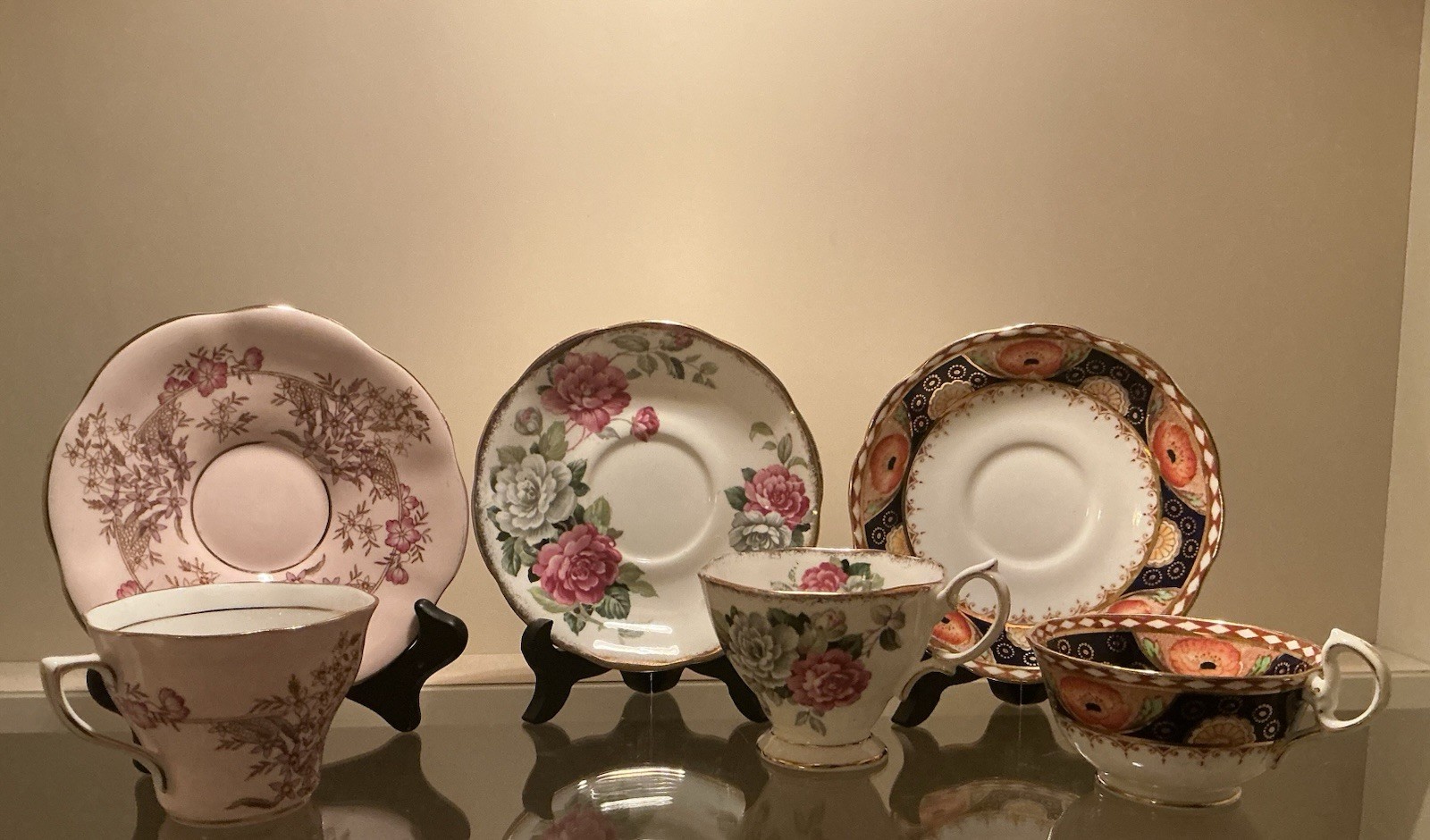 3 Vintage Fine Bone Tea Cups & Saucers from England