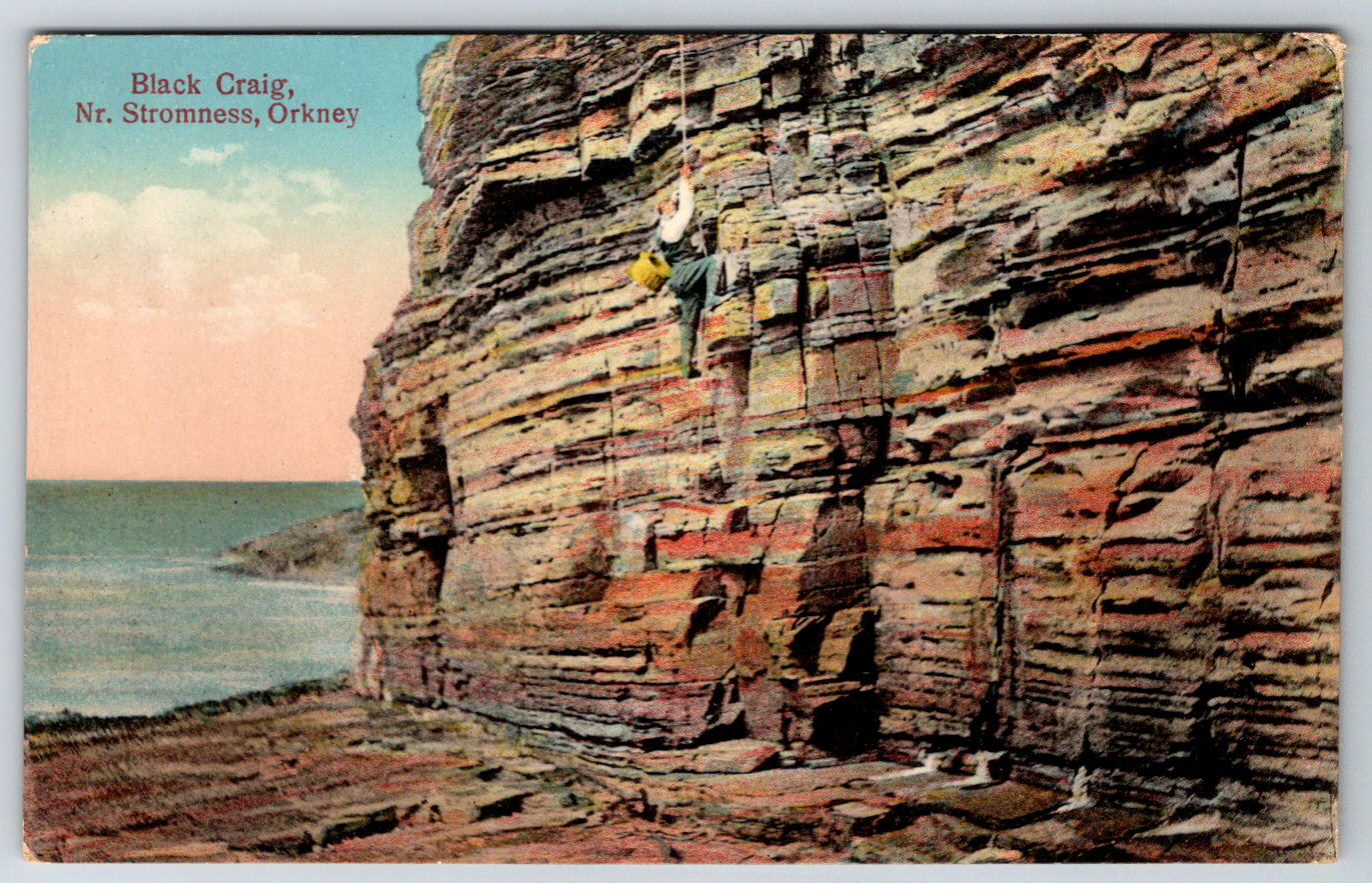 c1910s Black Craig Nr. Stromness Orkney Rock Climber Scotland Antique Postcard
