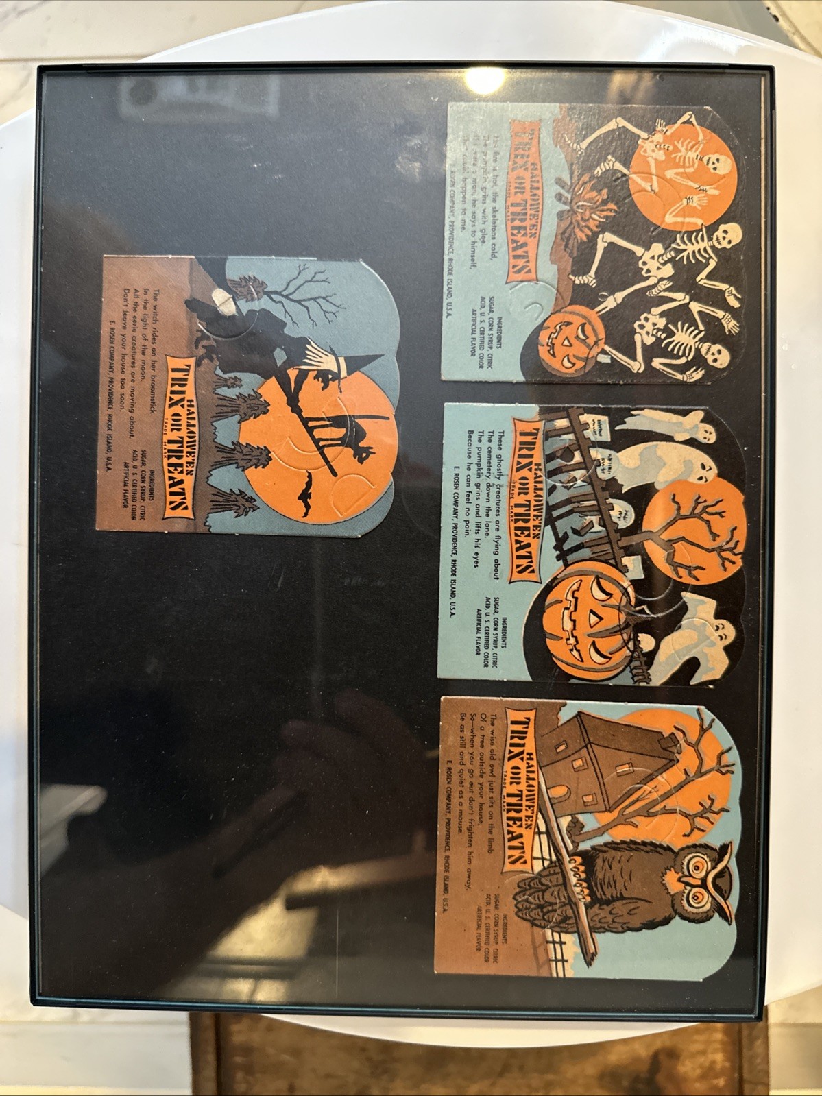 4 MINT SCARCE Vintage Halloween Trix or Treats Sucker Cards, E. Rosen 1940s-50s