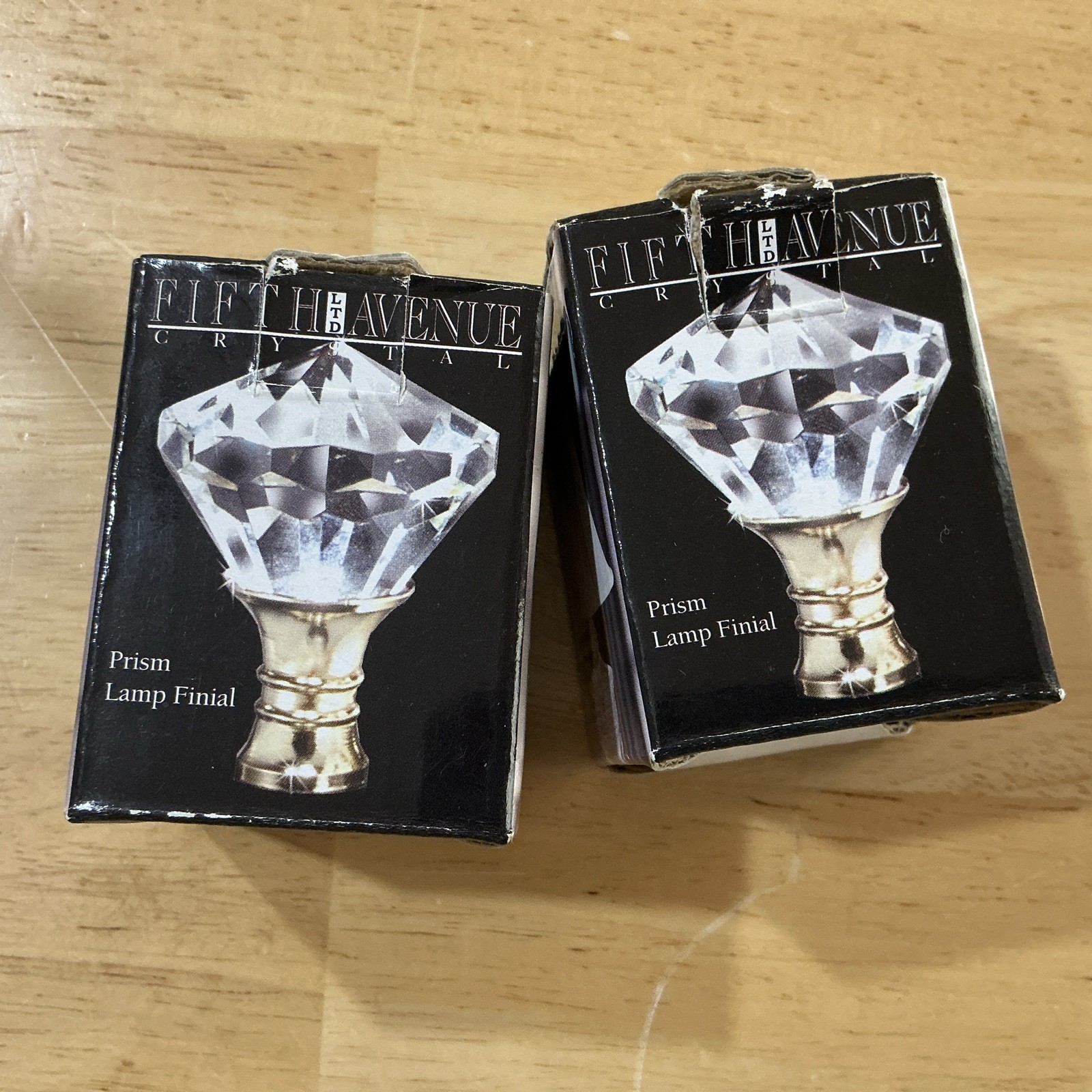 Pr. Of 2 Vintage Prism Crystal Lamp Finials / Fifth Avenue New In Box Pr. Of 2 Vintage Prism Crystal Lamp Finials / Fifth Avenue New In Box