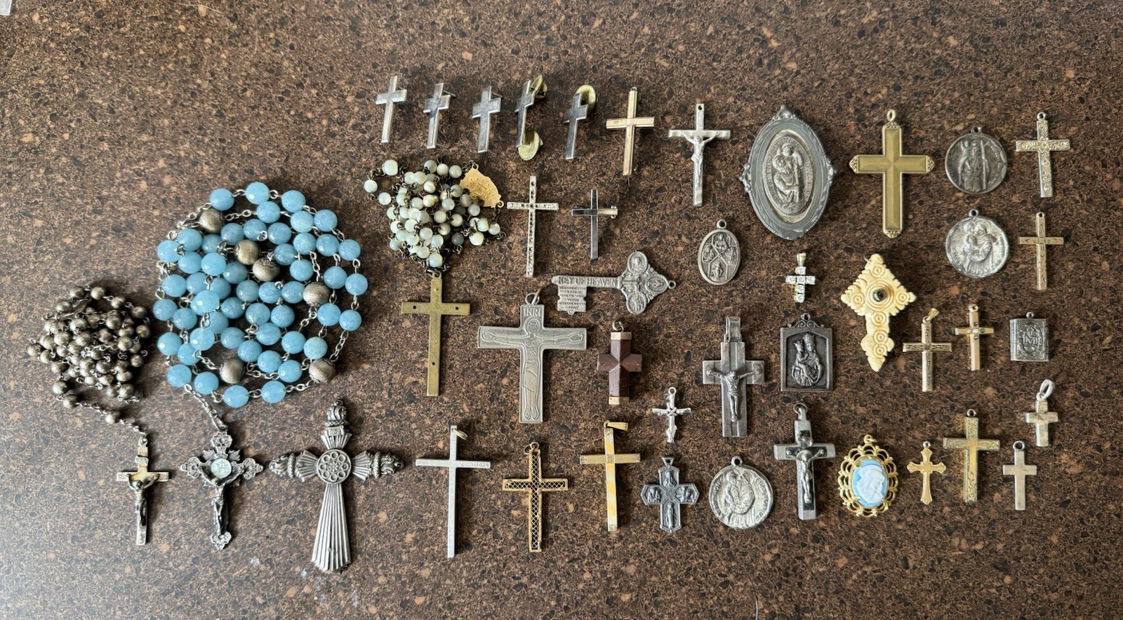 Collection Of Vintage & Antique Religious Items, Crosses, Medals, Sterling 925