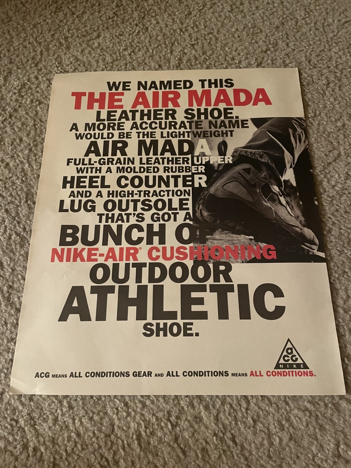 Vintage 1994 NIKE AIR MADA ACG Hiking Shoes Poster Print Ad 1990s Vintage 1994 NIKE AIR MADA ACG Hiking Shoes Poster Print Ad 1990s
