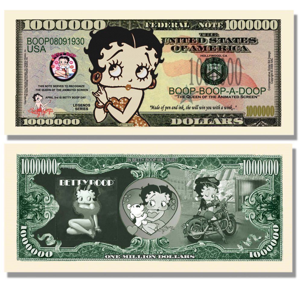 (Comes With Currency Sleeve.) Betty Boop \'ONE MILLION DOLLAR KEEPSAKE BILL\'   ❤