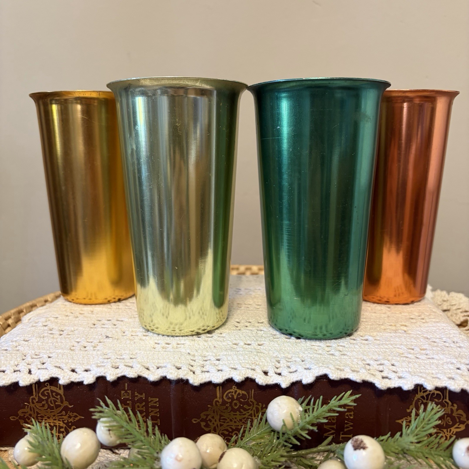 Vintage MCM Aluminum Tumbler Set of Four Hadson Japan
