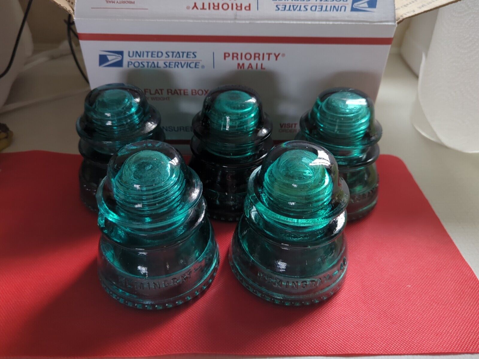 5 Aqua (Blue/Green)  Hemingray 42 Electrical Glass Insulator - Made in USA