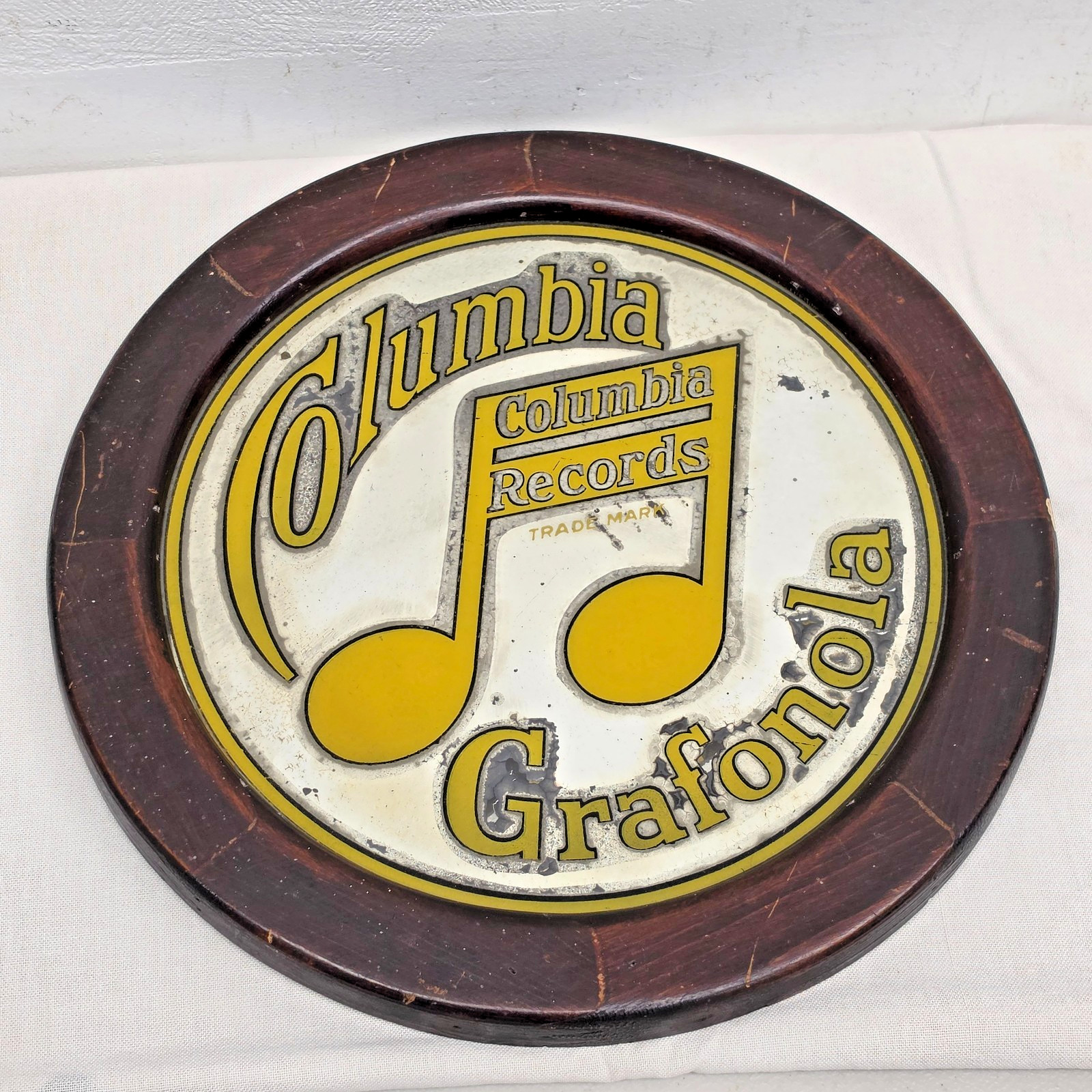 Antique Columbia Grafonola Advertising Mirror Sign Phonograph Record Early 1900s Antique Columbia Grafonola Advertising Mirror Sign Phonograph Record Early 1900s