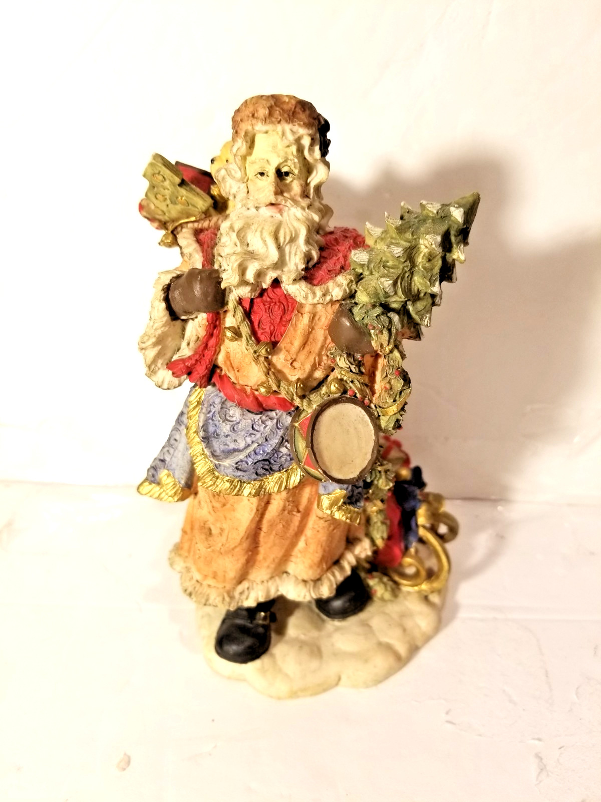 Christmas Santa Figurine With Toys, Sled And Christmas Tree 7” X 4 “