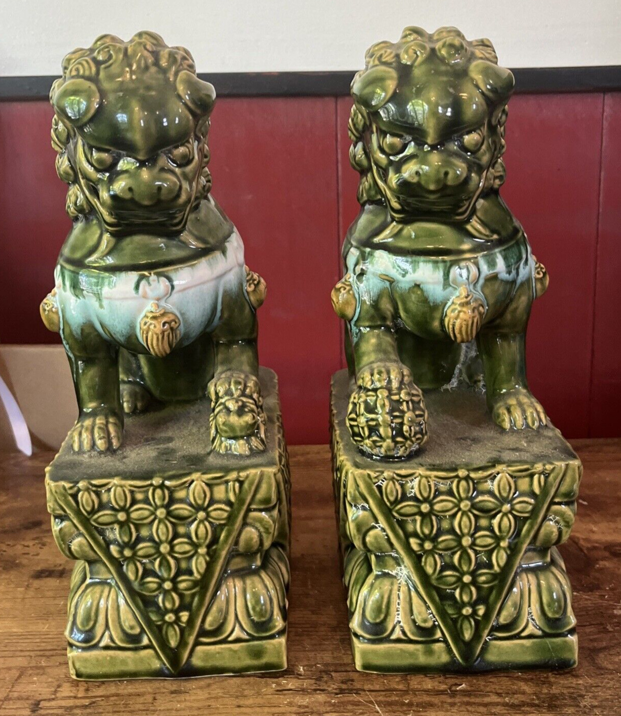 Vintage Chinese ceramic Foo Dog 11” set Dynasty Dogs