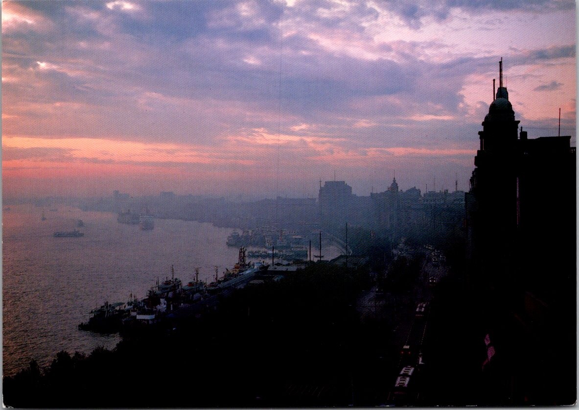 Continental Shanghai China Waterfront Buildings Ships Sunrise Morning Postcard Continental Shanghai China Waterfront Buildings Ships Sunrise Morning Postcard