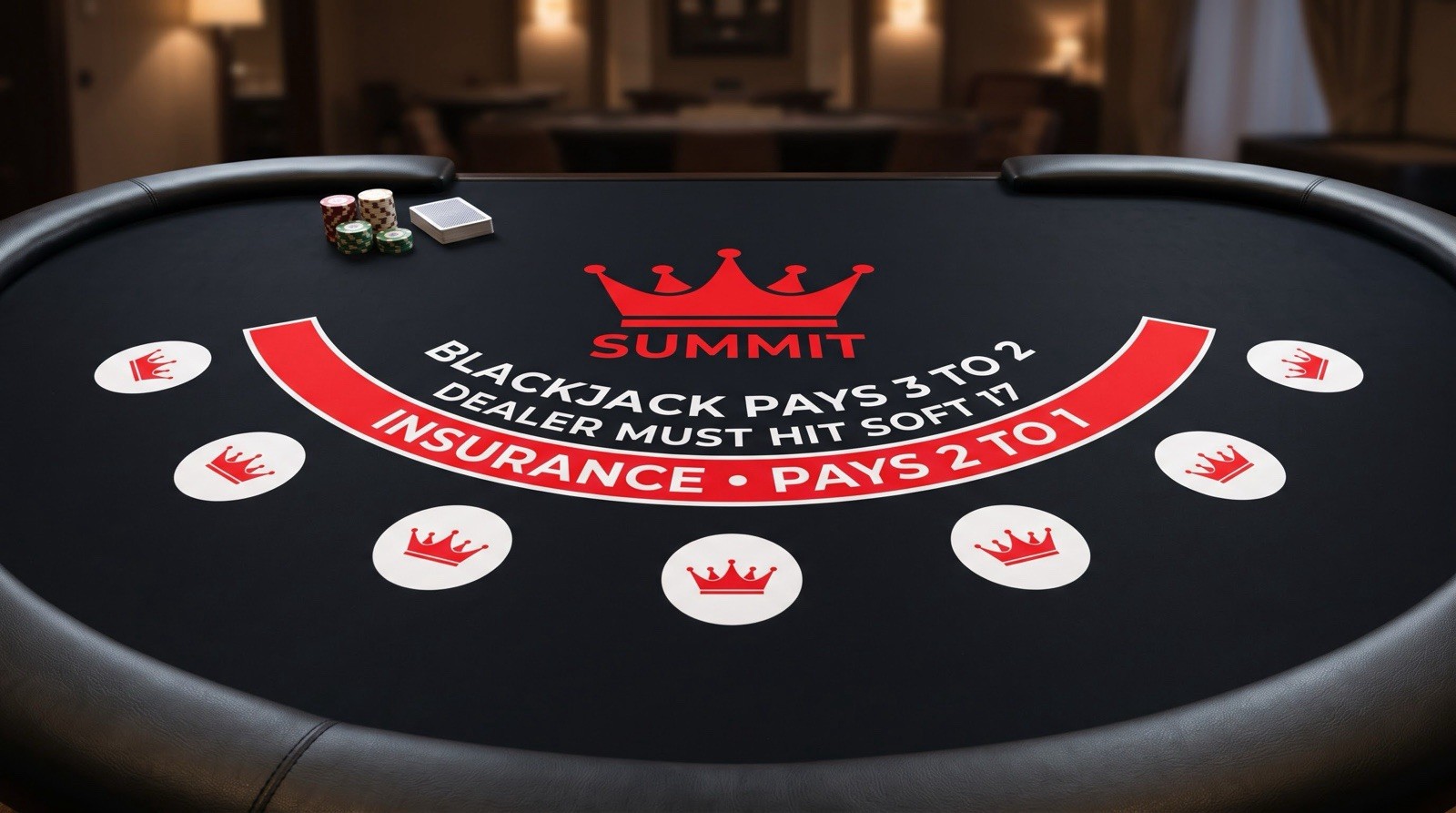 Premium Black & Red Blackjack Table Layout Felt 