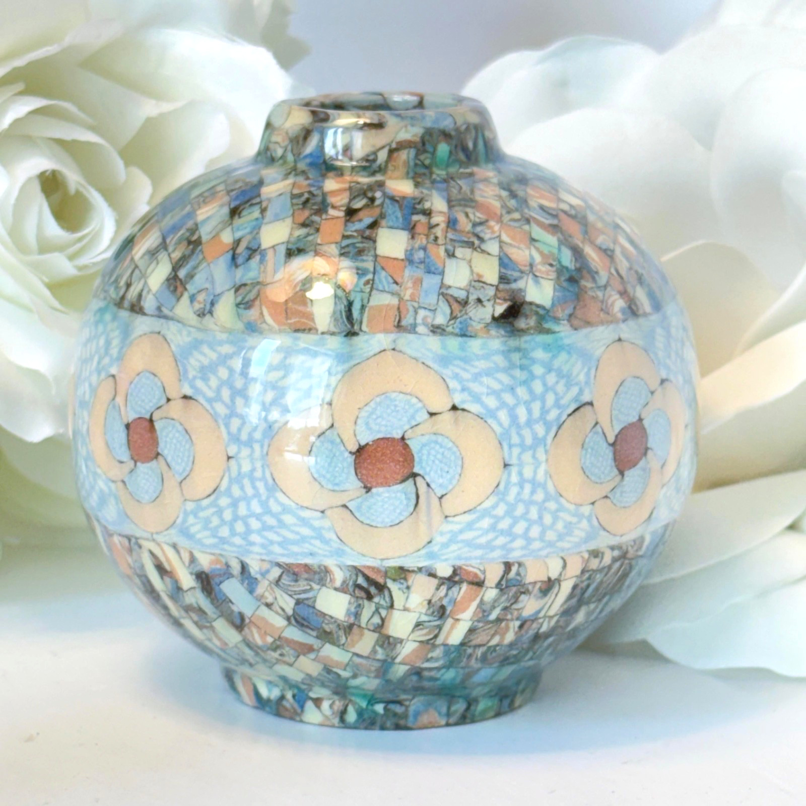 Vintage Jean Gerbino Mosaic Ceramic Vase Vallauris France Circa 1940s Signed